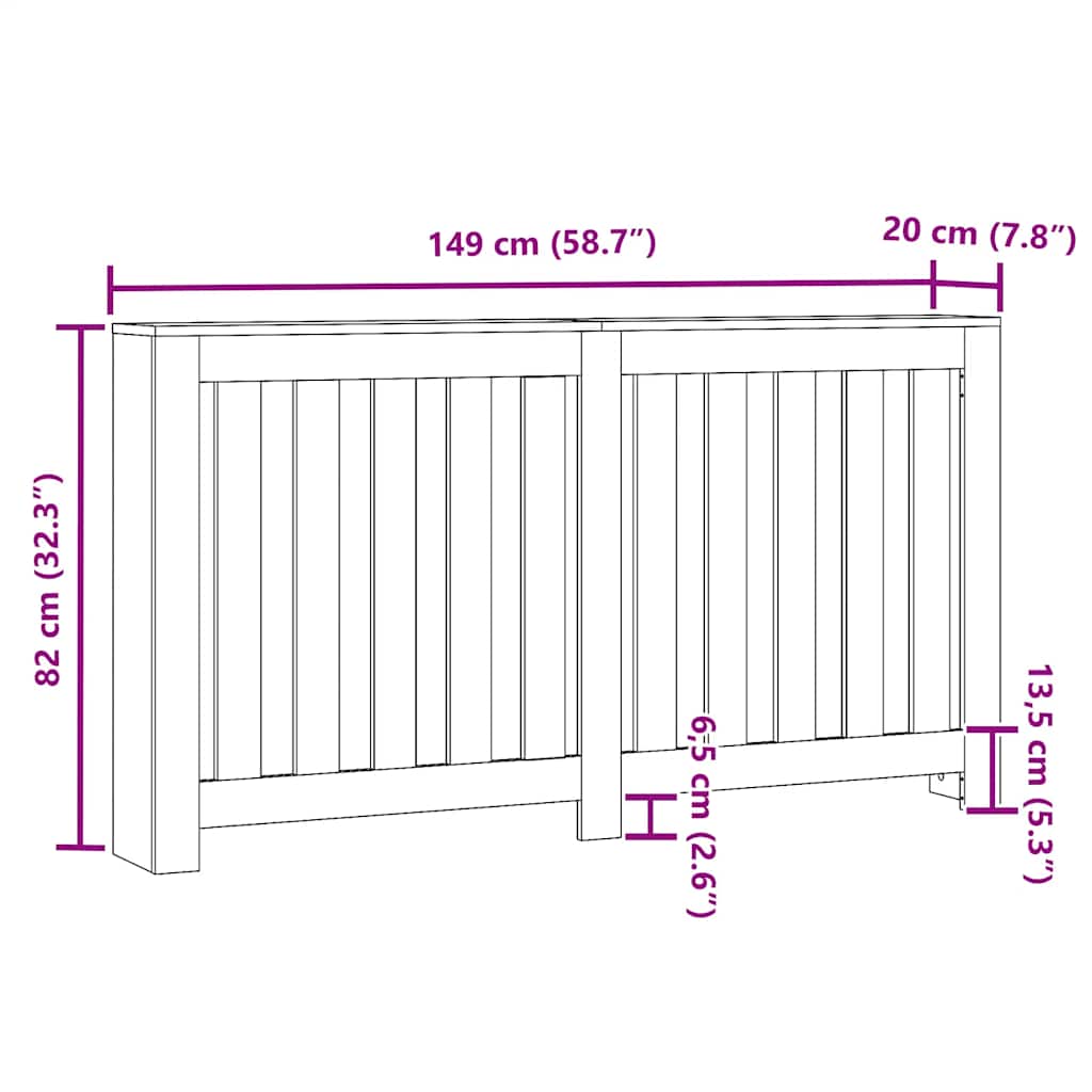 Radiatordeksel sonoma eik 149x20x82 cm konstruert tre