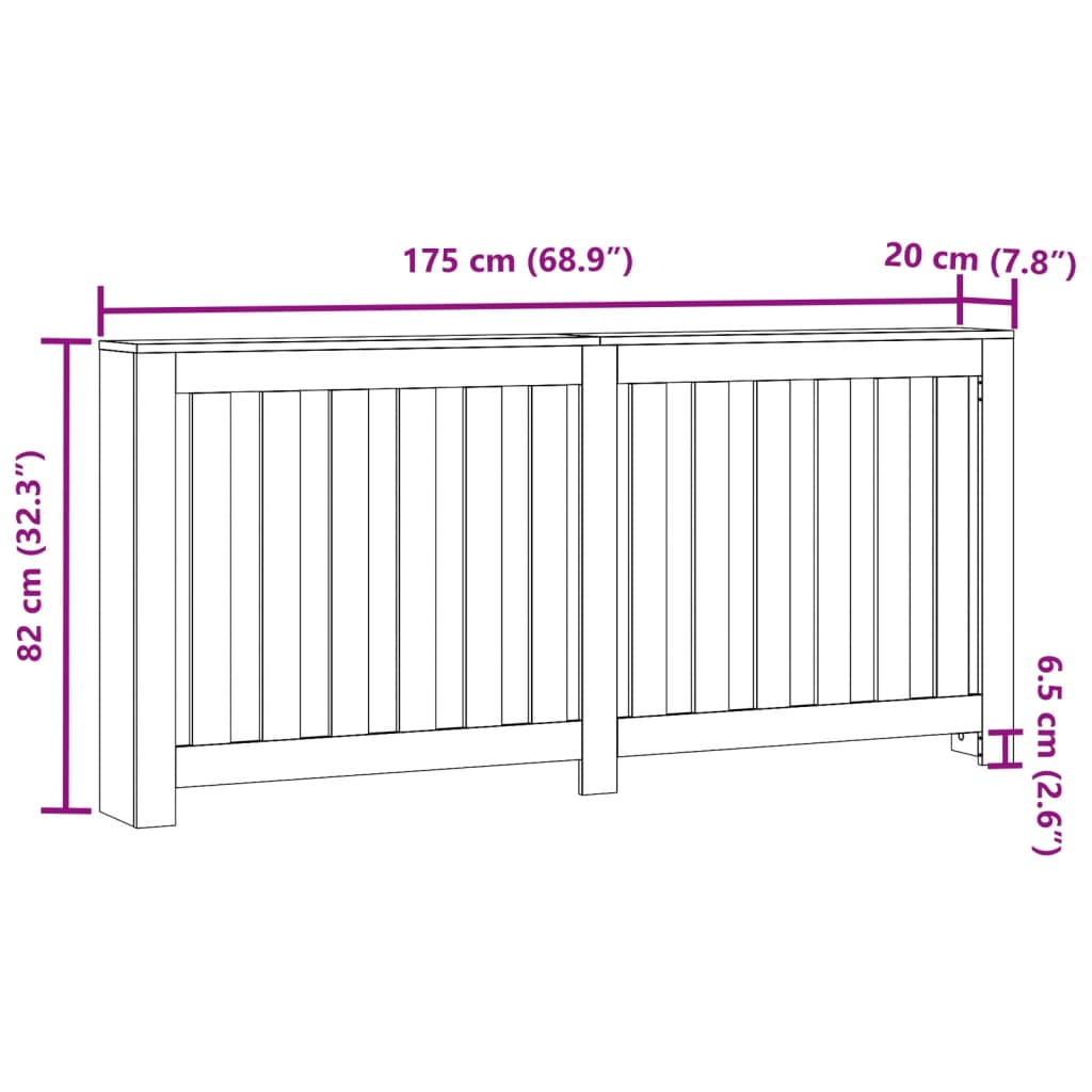 Radiatordeksel gammelt tre 175x20x82 cm konstruert tre