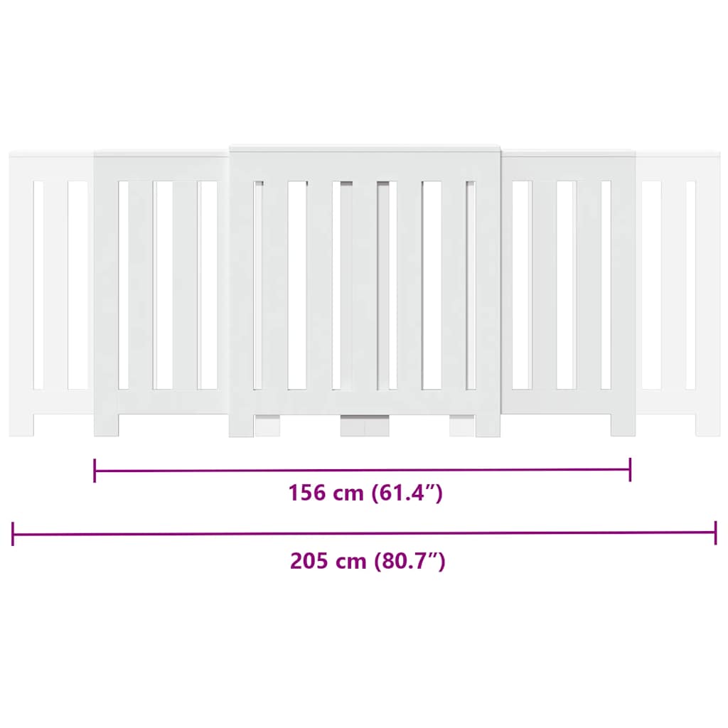 Radiatordeksel hvit 205x21,5x83,5 cm konstruert tre