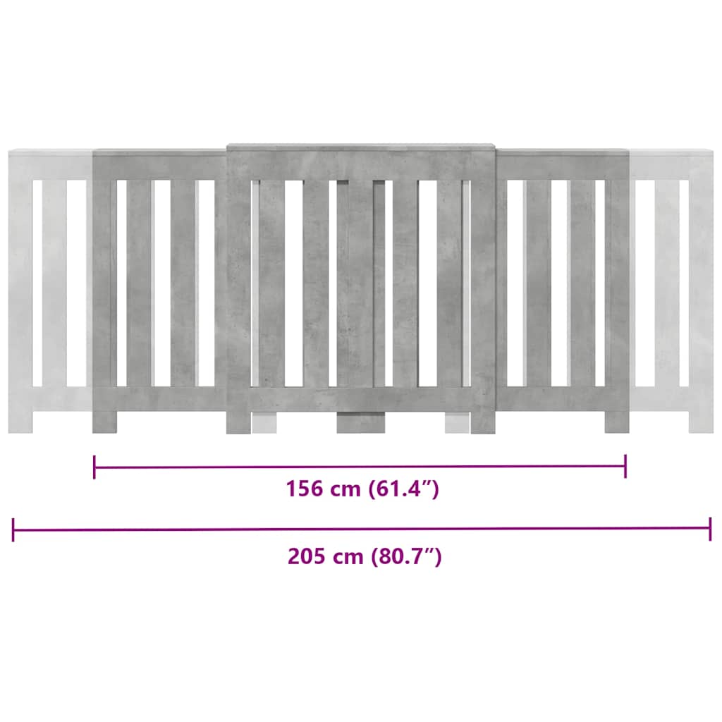 Radiatordeksel betonggrå 205x21,5x83,5 cm konstruert tre