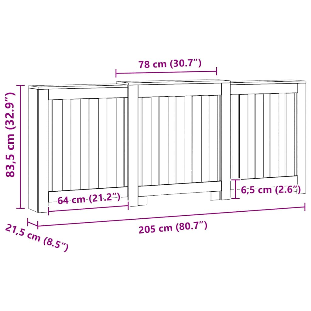 Radiatordeksel artisanal eik 205x21,5x83,5 cm konstruert tre