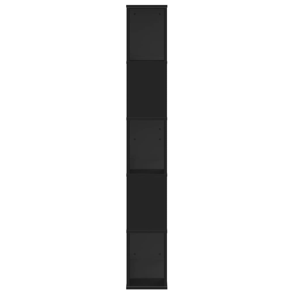 Bokhylle 5 etasjer svart 80,5x23,5x162,5 cm konstruert tre