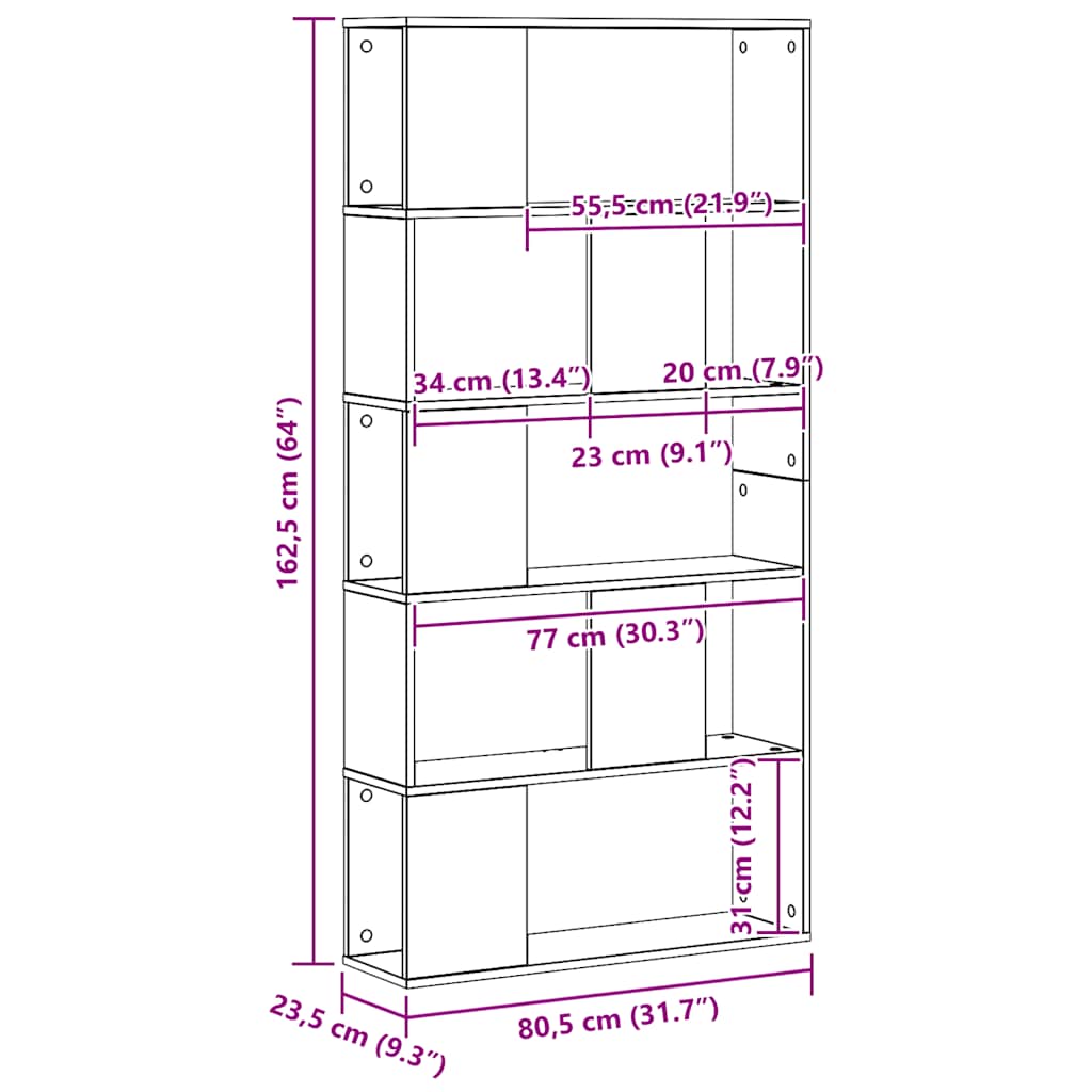 Bokhylle 5 lag artisan eik 80,5x23,5x162,5 cm konstruert tre