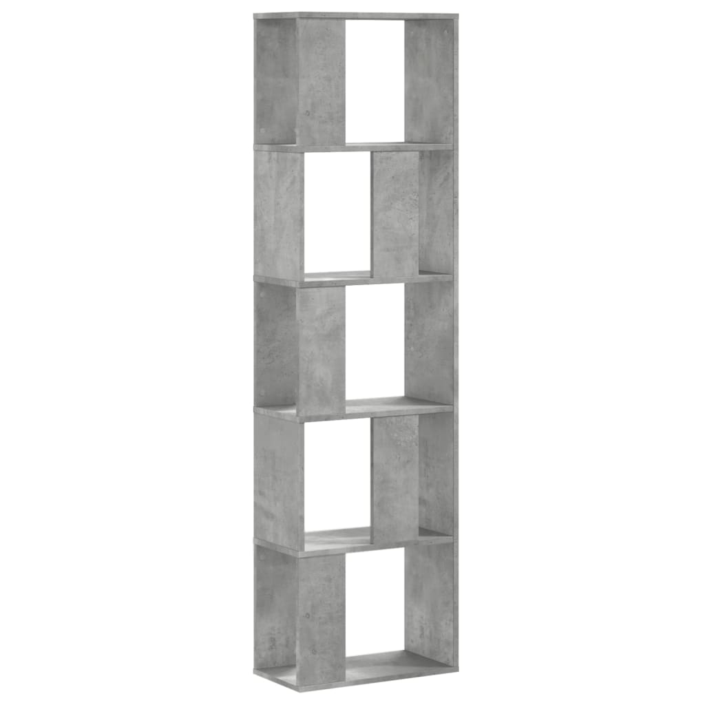 Bokhylle 5 etasjer betonggrå 45x23,5x162,5 cm konstruert tre