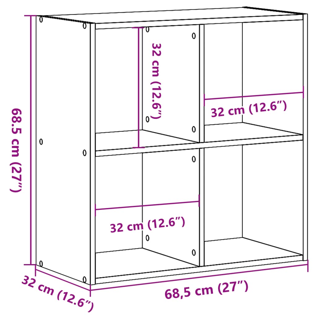 Bokhylle betonggrå 68,5x32x68,5 cm konstruert tre