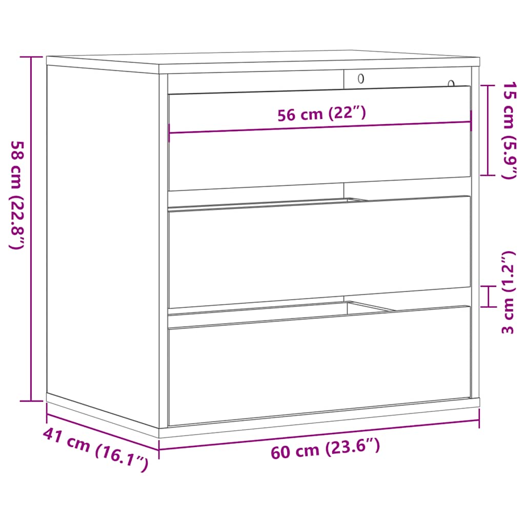 Kommode hvit 60x41x58 cm konstruert tre