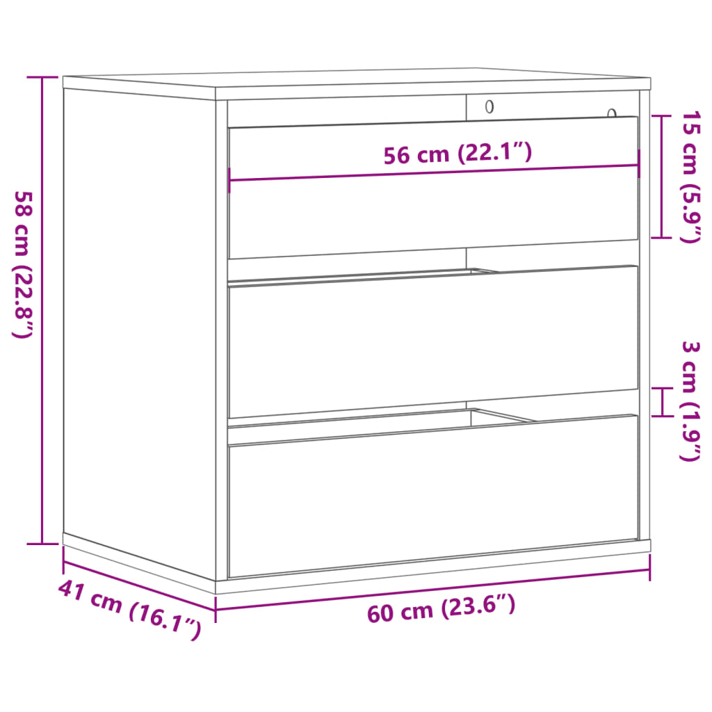 Kommode betonggrå 60x41x58 cm konstruert tre