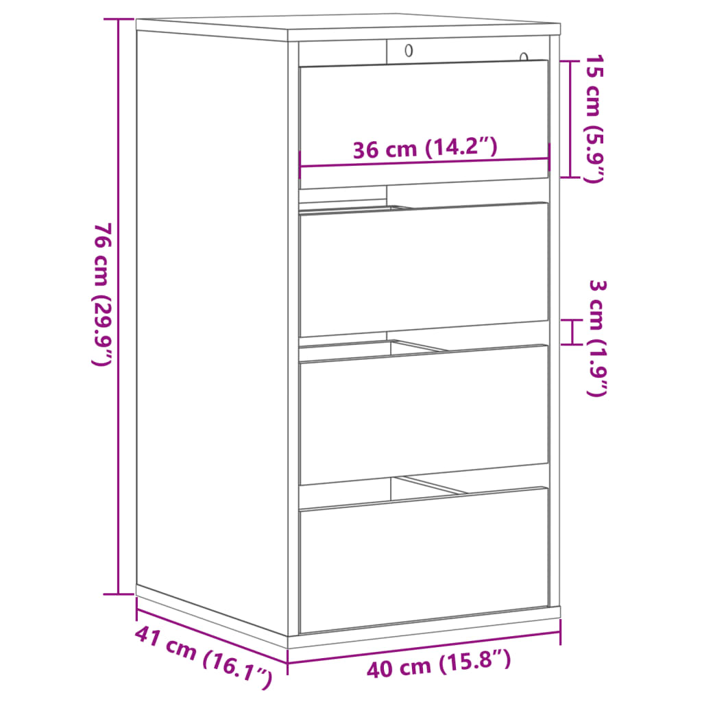 Kommode sonoma eik 40x41x76 cm konstruert tre