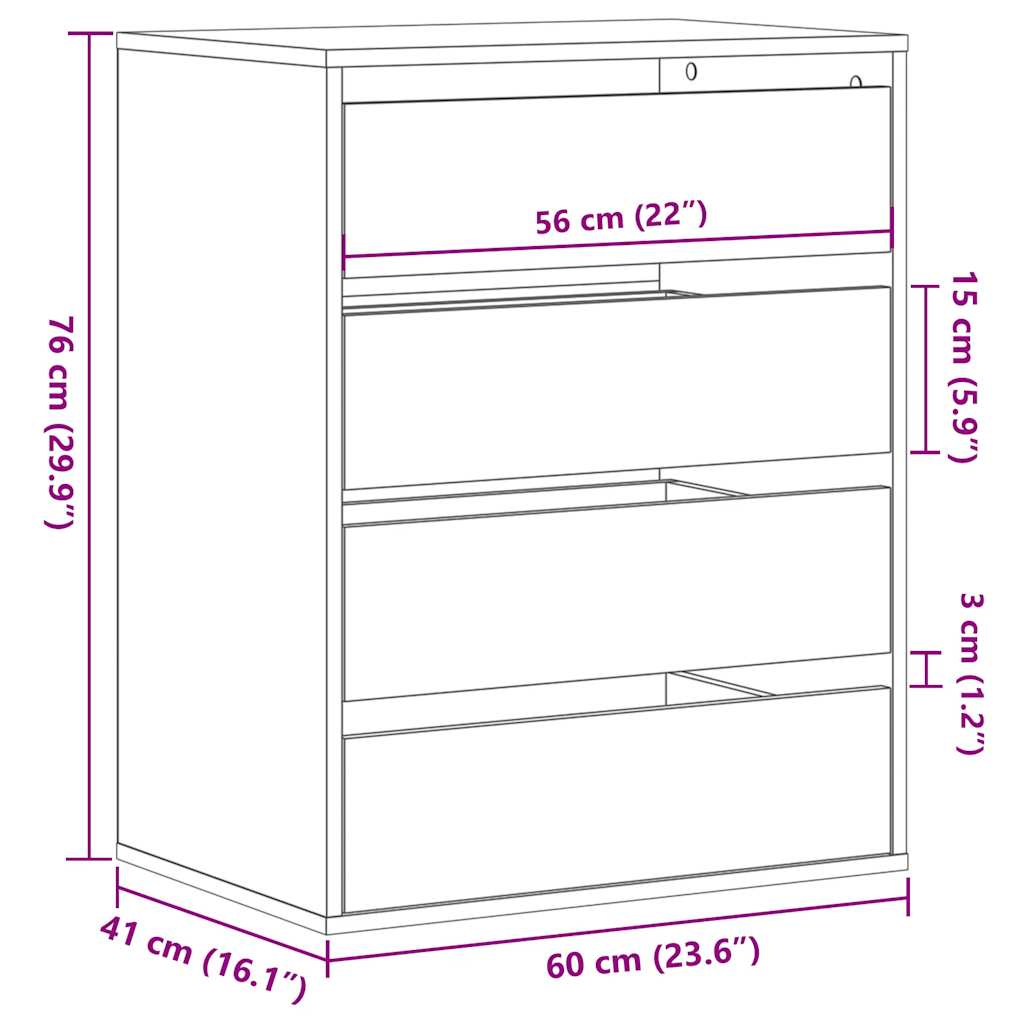 Kommode svart 60x41x76 cm konstruert tre
