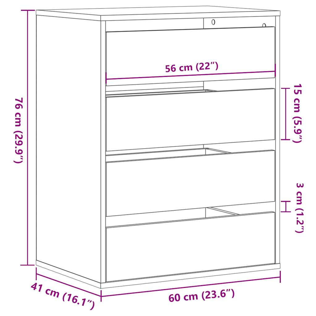 Kommode sonoma eik 60x41x76 cm konstruert tre