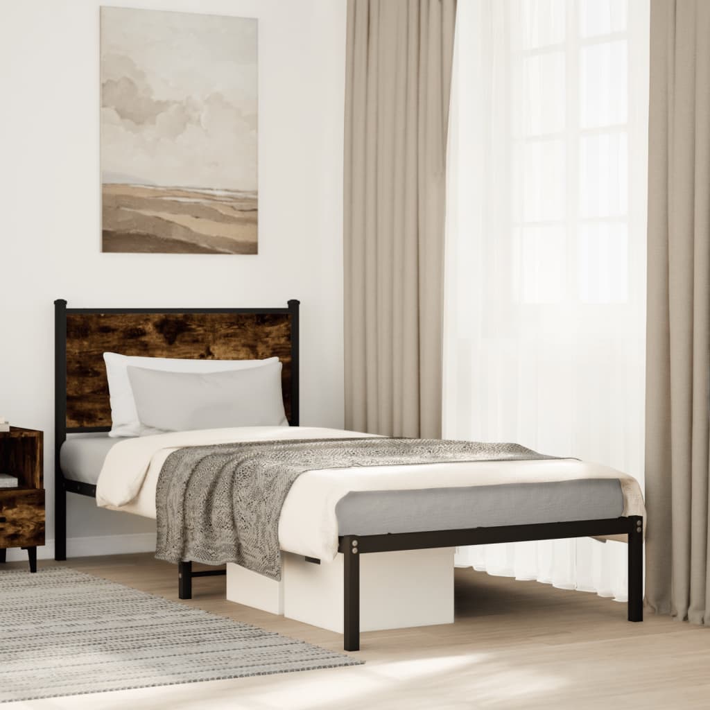 Sengeramme i metall uten madrass røkt eik 90x200 cm