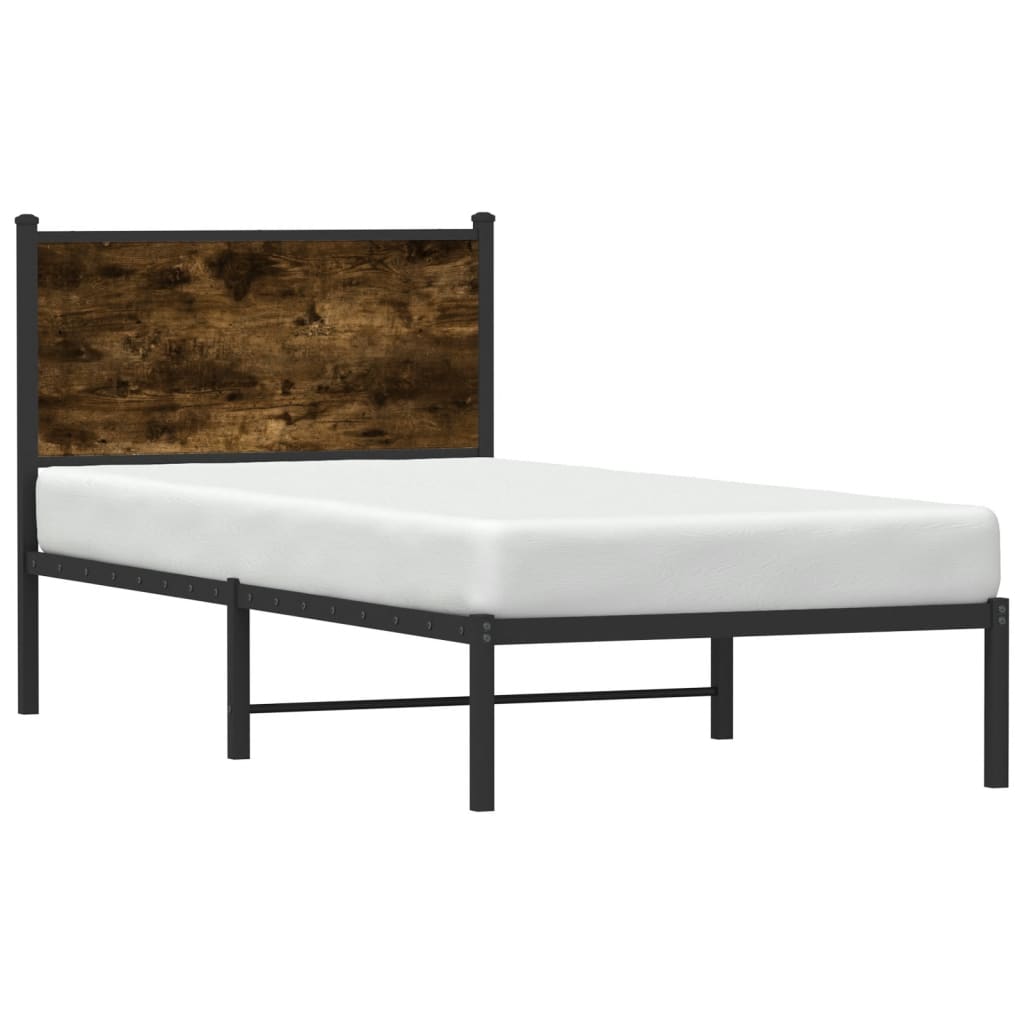 Sengeramme i metall uten madrass røkt eik 90x200 cm