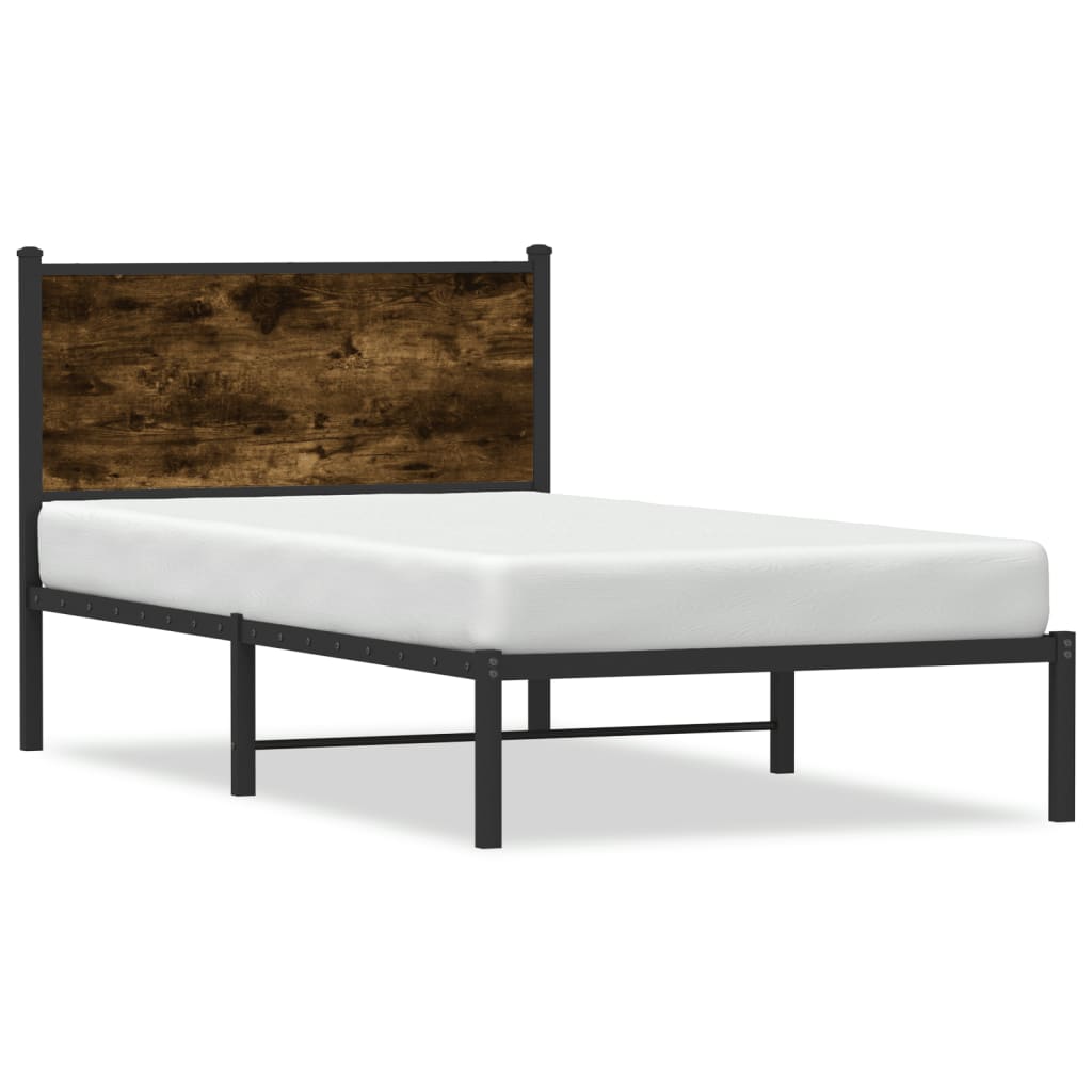 Sengeramme i metall uten madrass røkt eik 100x190 cm
