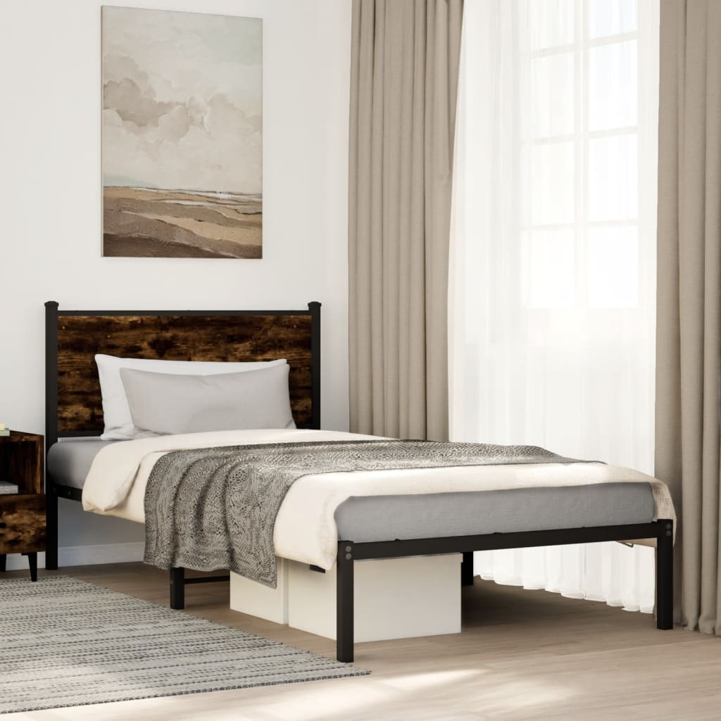 Sengeramme i metall uten madrass røkt eik 100x190 cm