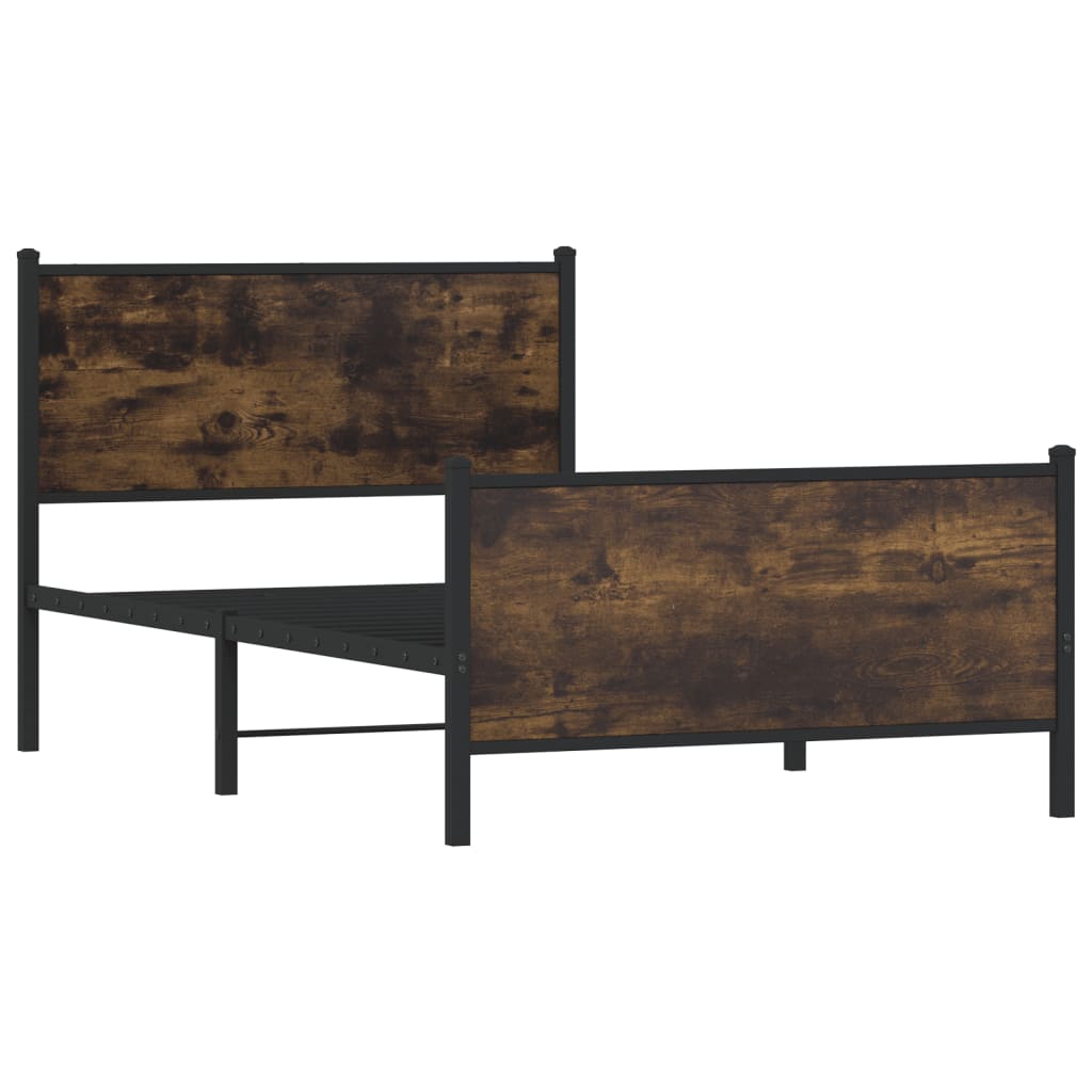 Sengeramme i metall uten madrass røkt eik 100x190 cm