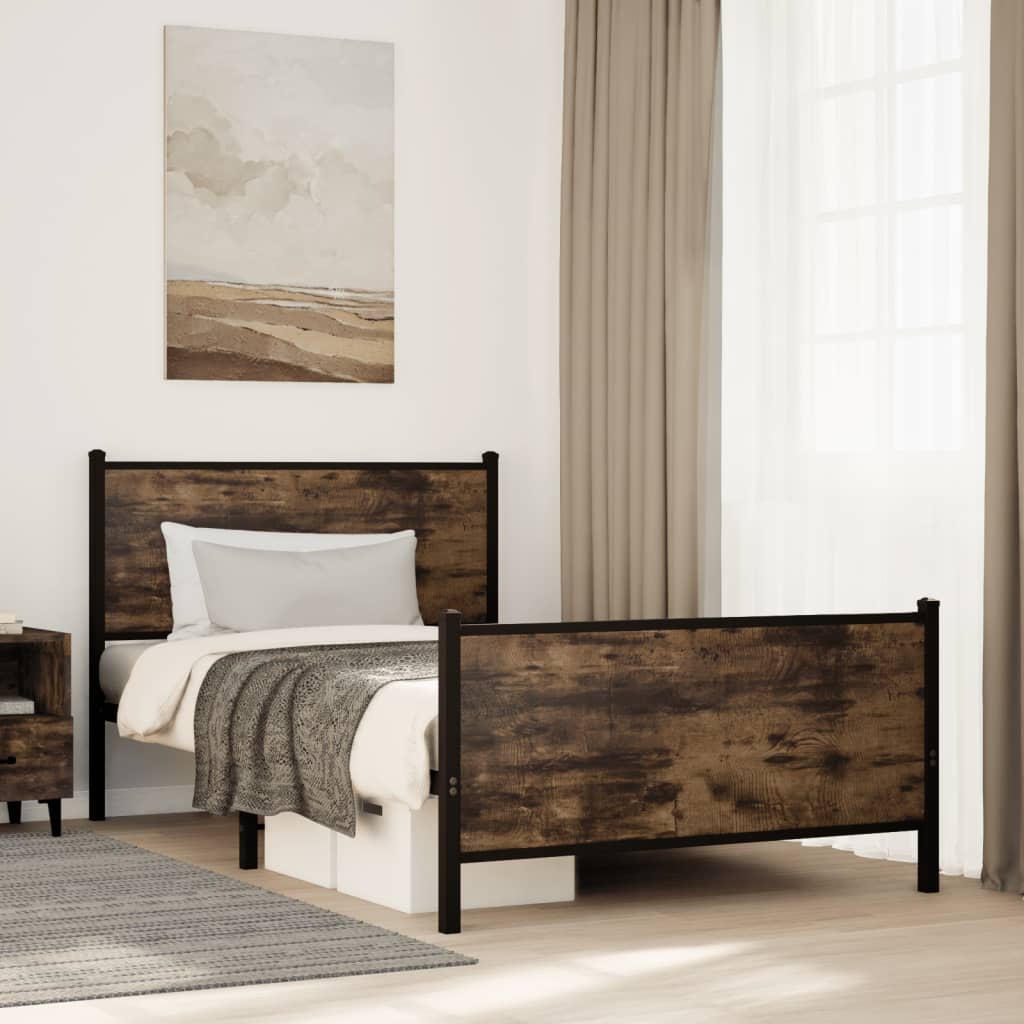 Sengeramme i metall uten madrass røkt eik 107x203 cm