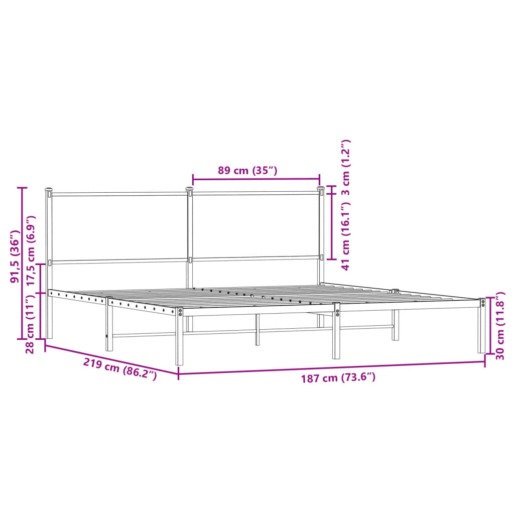 Sengeramme i metall uten madrass sonoma eik 183x213 cm