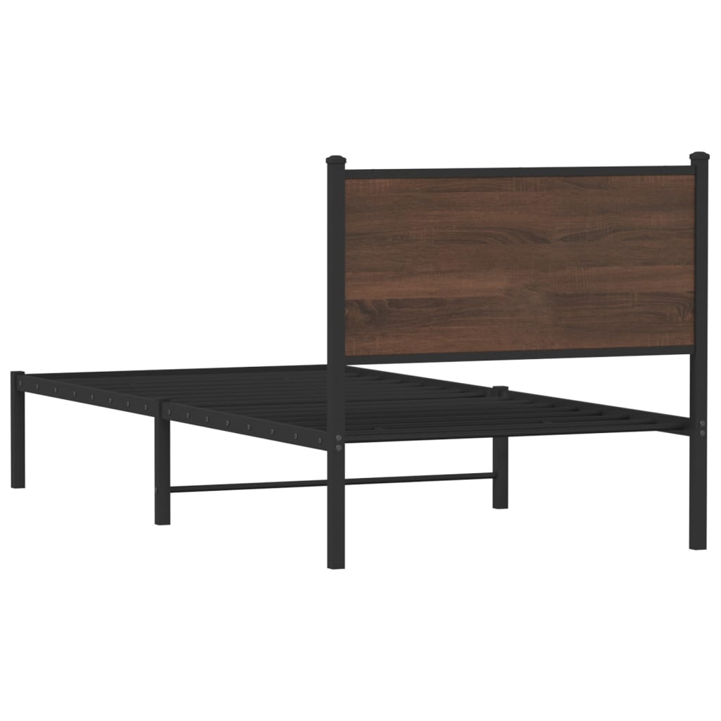 Sengeramme i metall uten madrass brun eik 75x190 cm