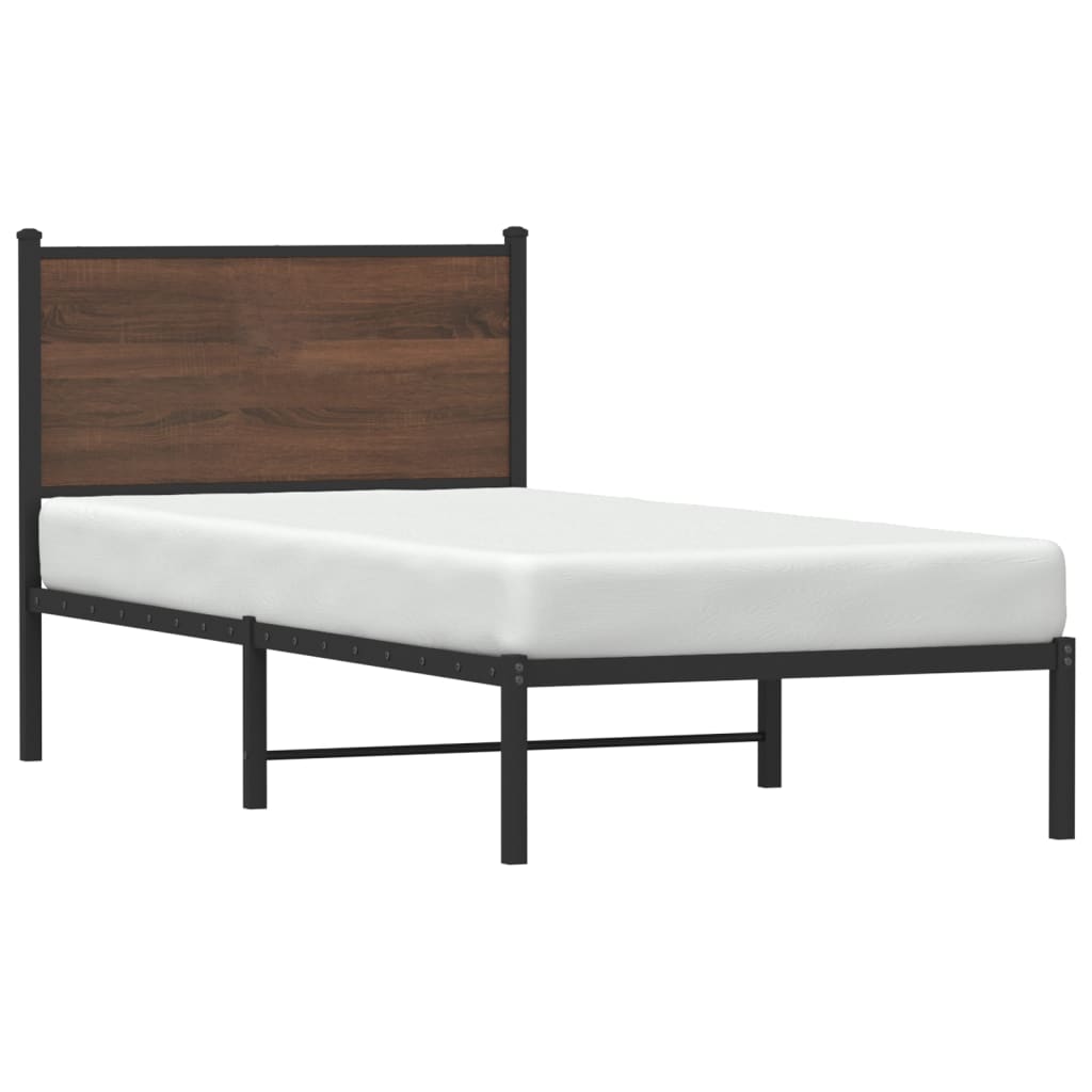Sengeramme i metall uten madrass brun eik 90x200 cm