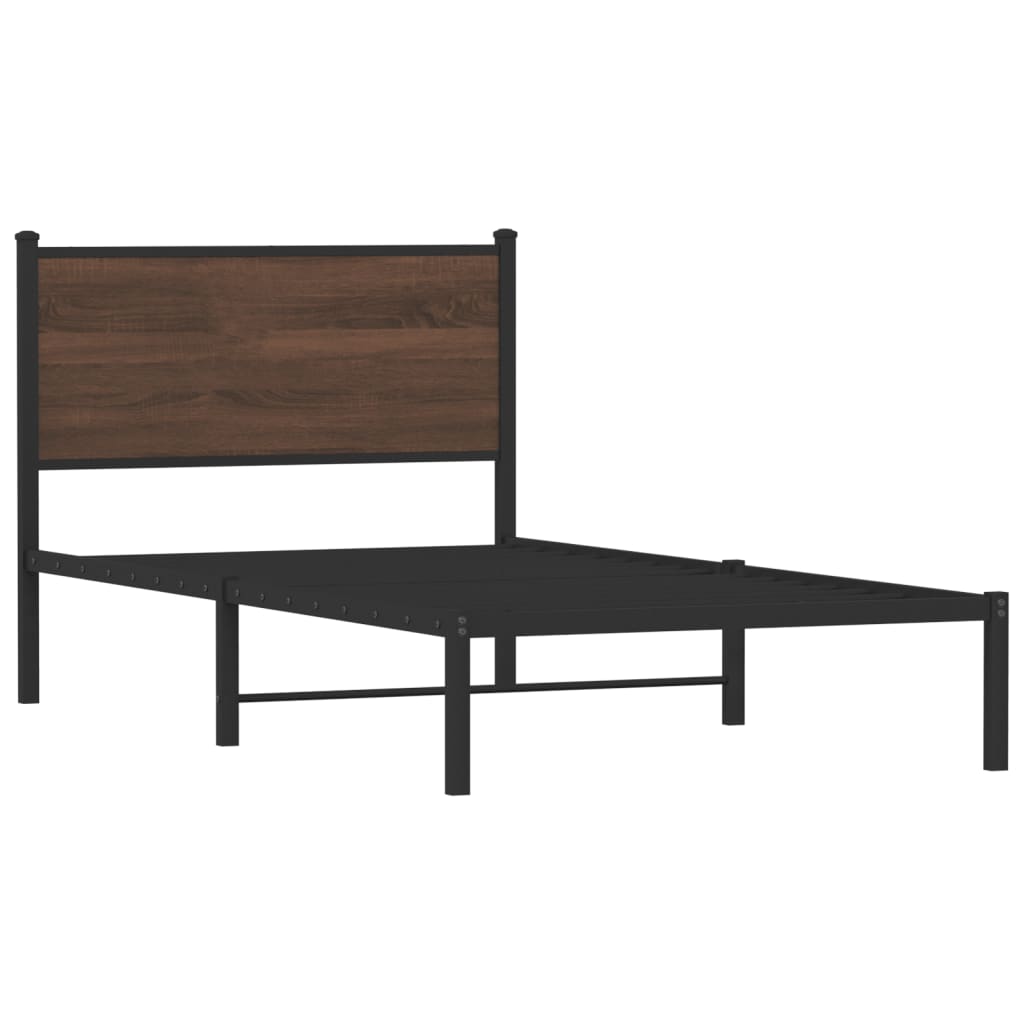 Sengeramme i metall uten madrass brun eik 100x190 cm