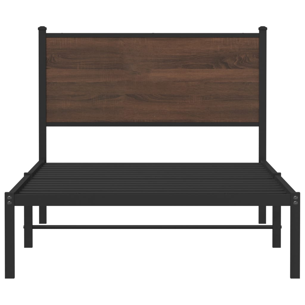 Sengeramme i metall uten madrass brun eik 107x203 cm