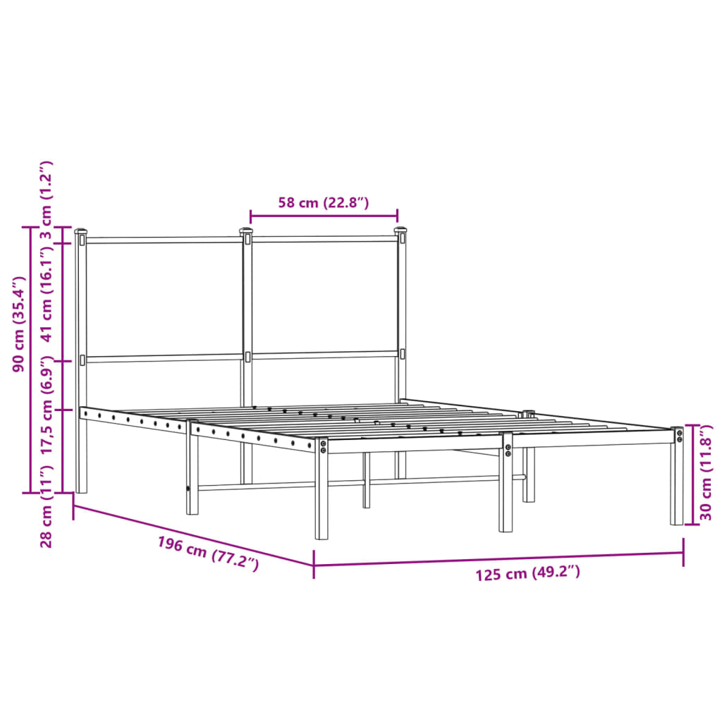 Sengeramme i metall uten madrass brun eik 120x190 cm