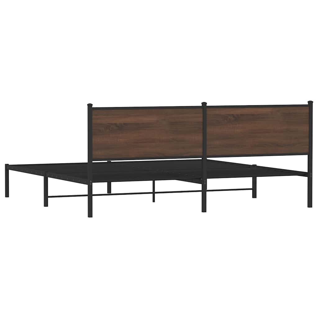 Sengeramme i metall uten madrass brun eik 193x203 cm