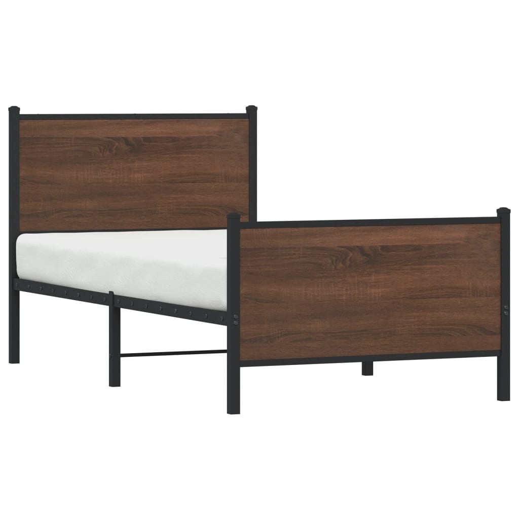 Sengeramme i metall uten madrass brun eik 90x200 cm