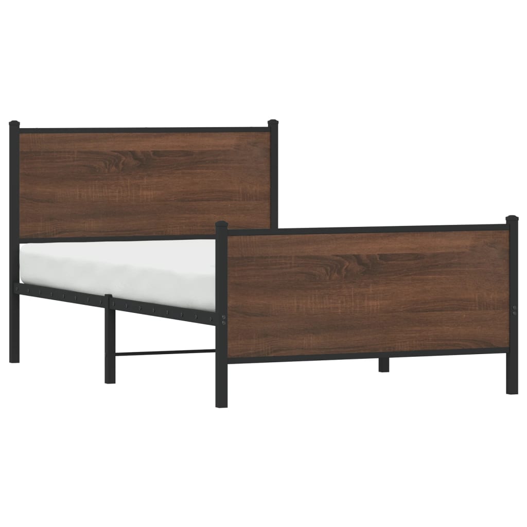 Sengeramme i metall uten madrass brun eik 100x190 cm