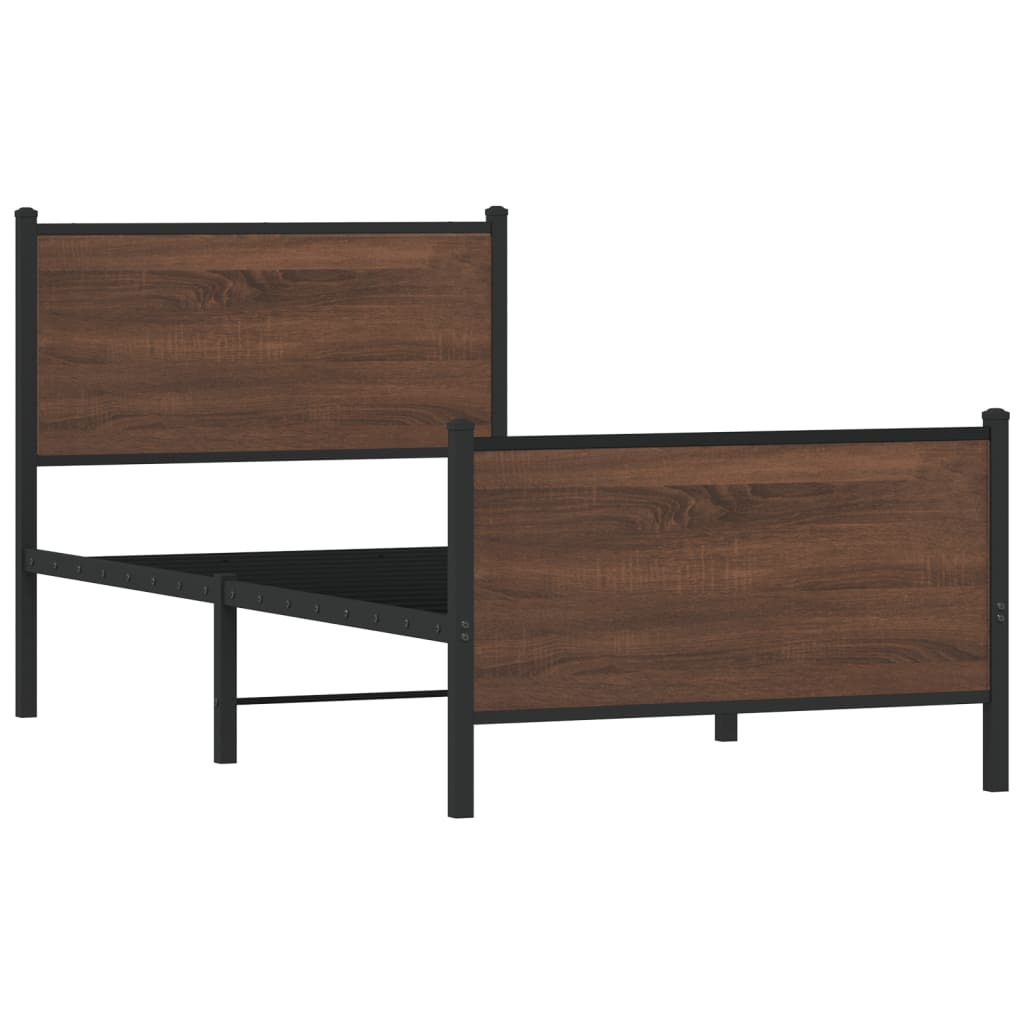 Sengeramme i metall uten madrass brun eik 107x203 cm