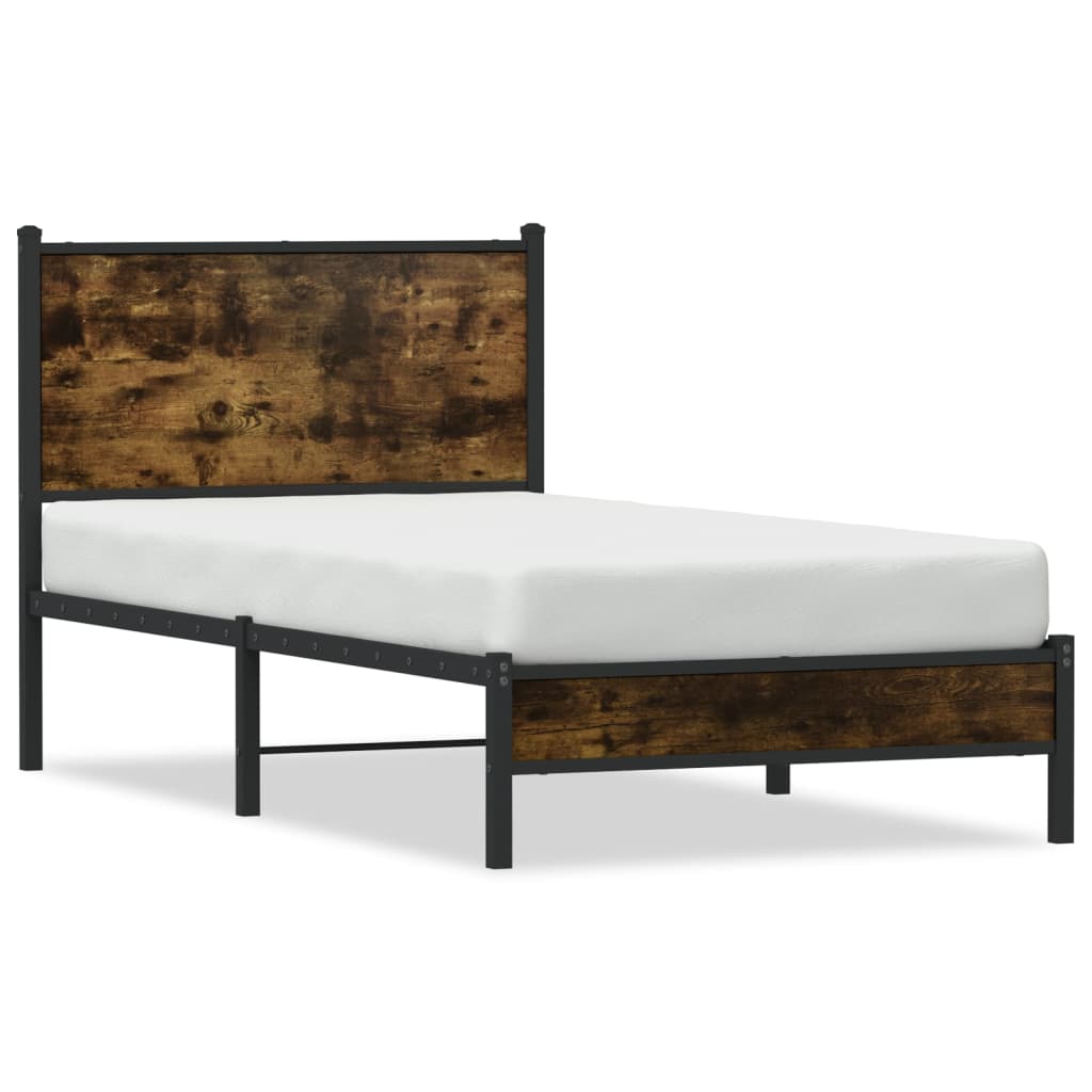 Sengeramme i metall uten madrass røkt eik 75x190 cm
