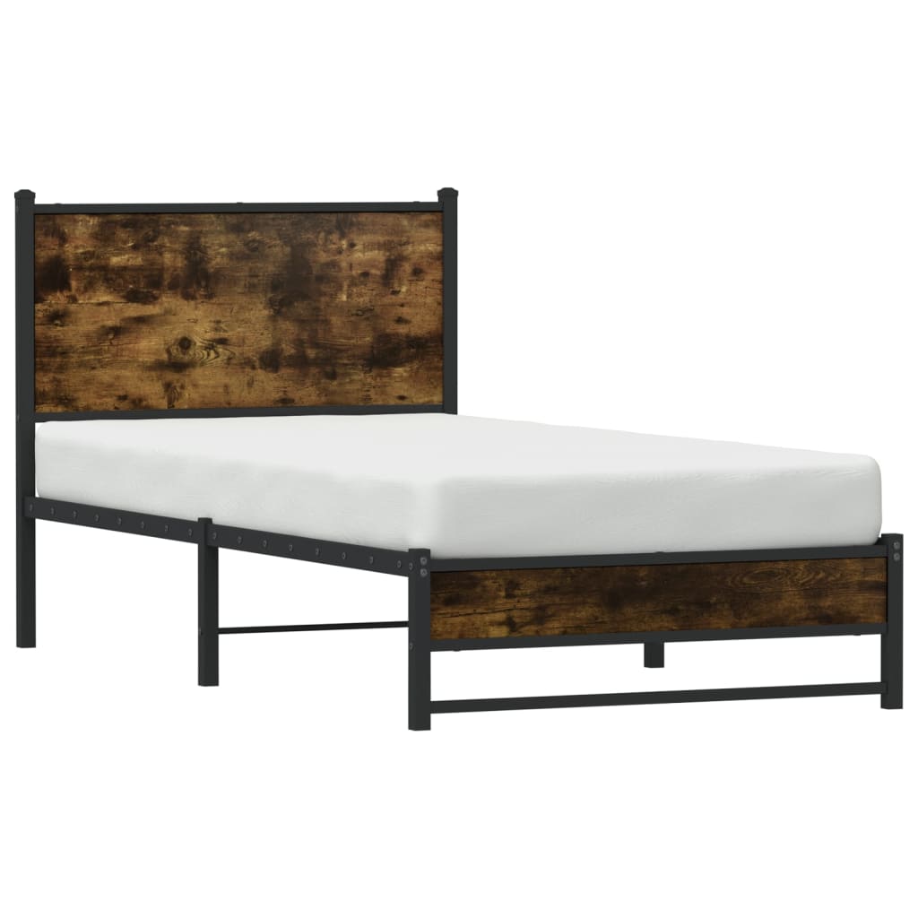 Sengeramme i metall uten madrass røkt eik 80x200 cm