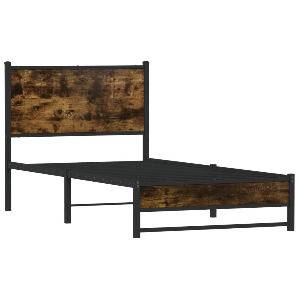 Sengeramme i metall uten madrass røkt eik 90x190 cm