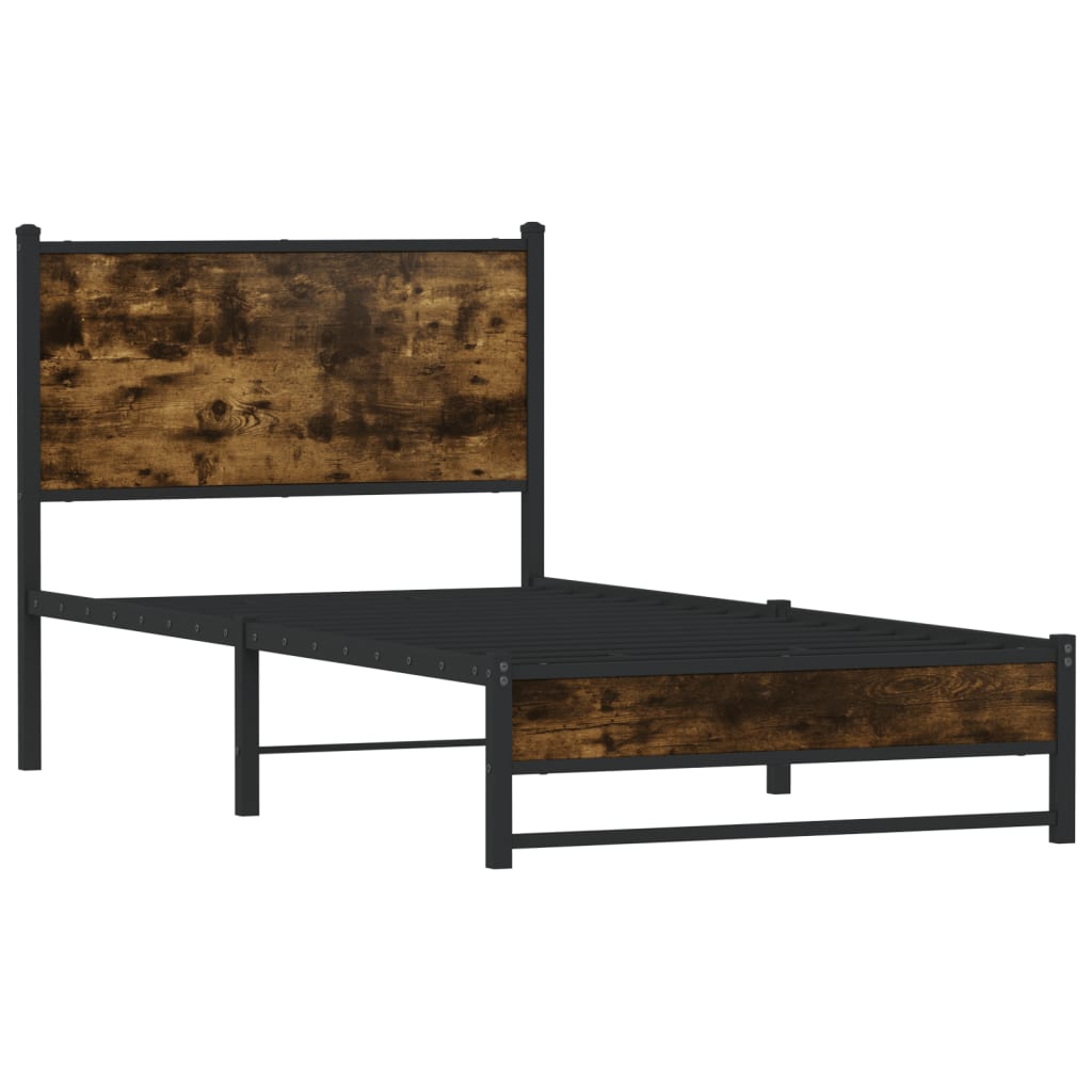 Sengeramme i metall uten madrass røkt eik 90x200 cm