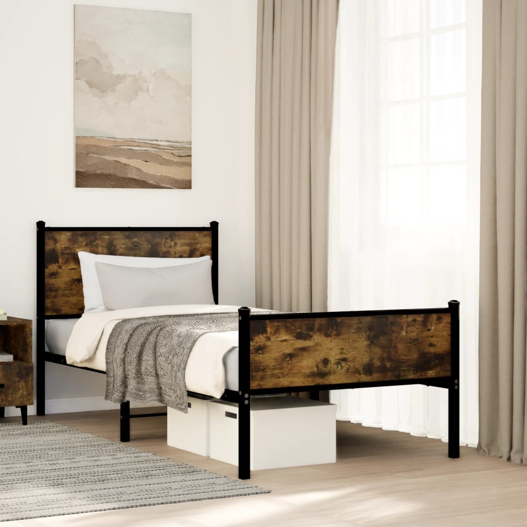 Sengeramme i metall uten madrass røkt eik 90x190 cm