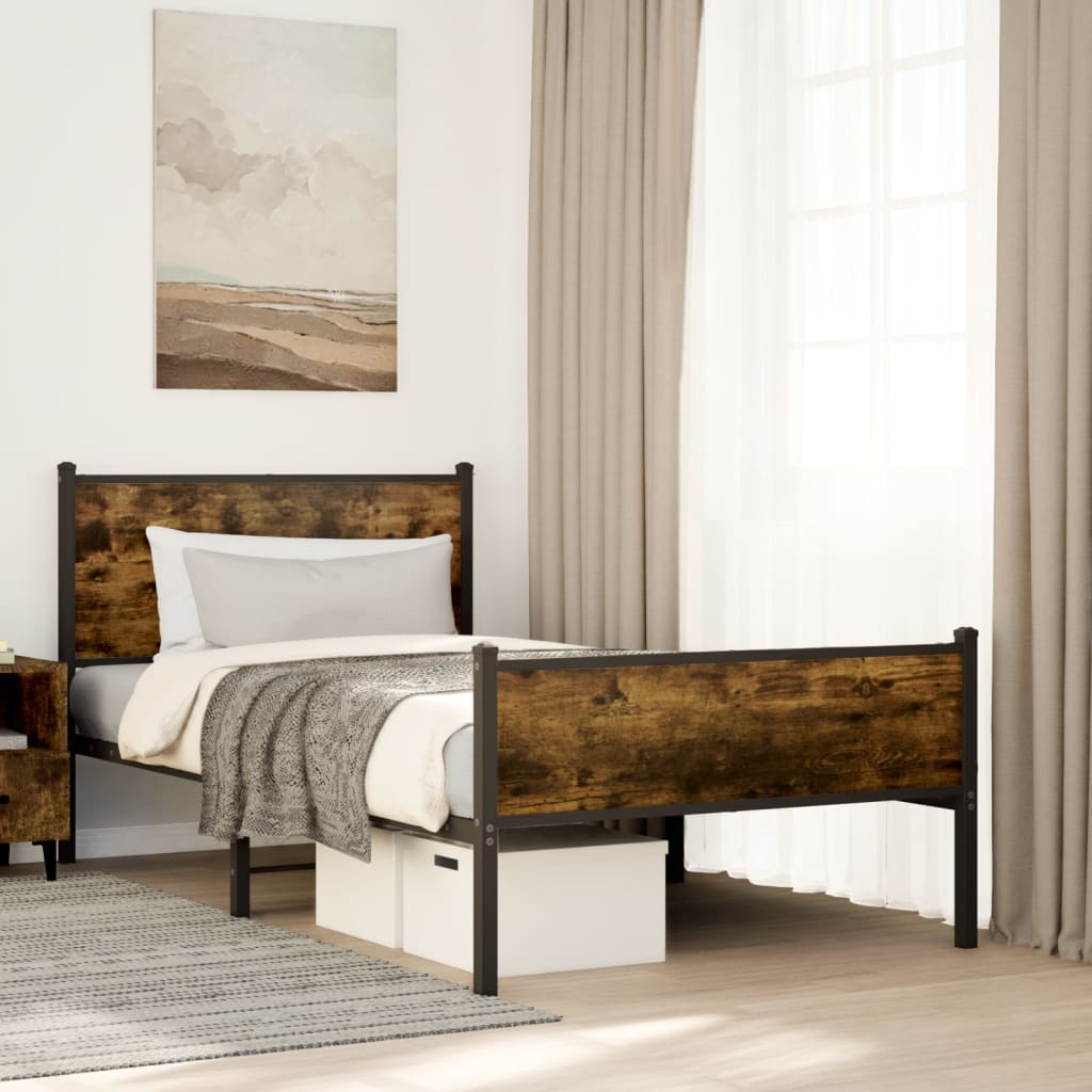 Sengeramme i metall uten madrass røkt eik 100x190 cm
