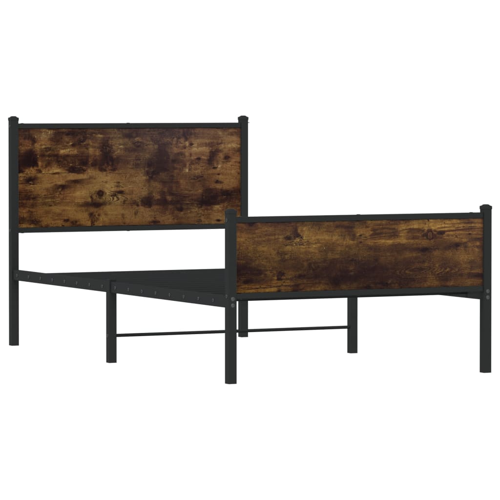 Sengeramme i metall uten madrass røkt eik 107x203 cm