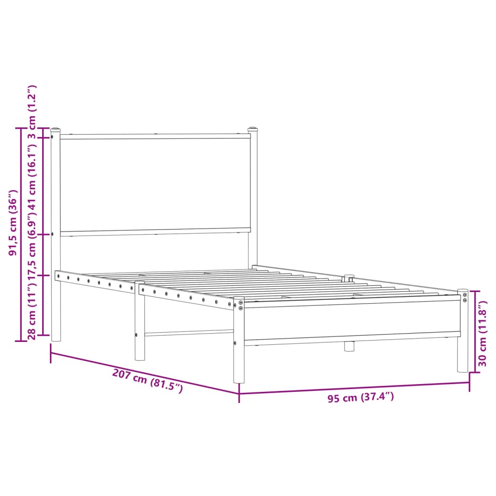 Sengeramme i metall uten madrass sonoma eik 90x200 cm