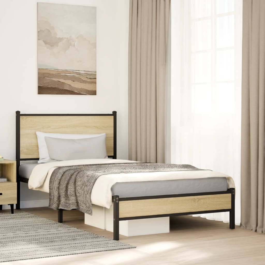 Sengeramme i metall uten madrass sonoma eik 100x190 cm vidaXL