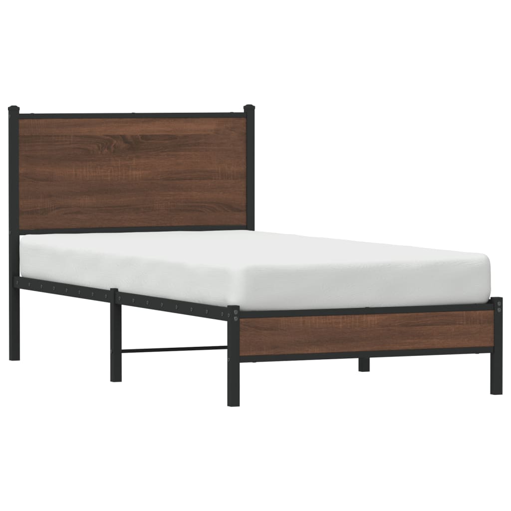 Sengeramme i metall uten madrass brun eik 75x190 cm