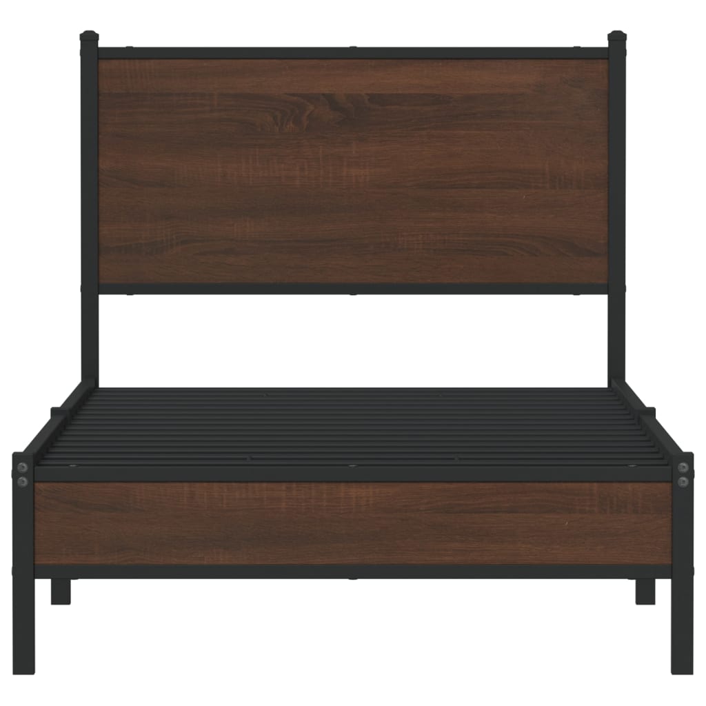 Sengeramme i metall uten madrass brun eik 75x190 cm