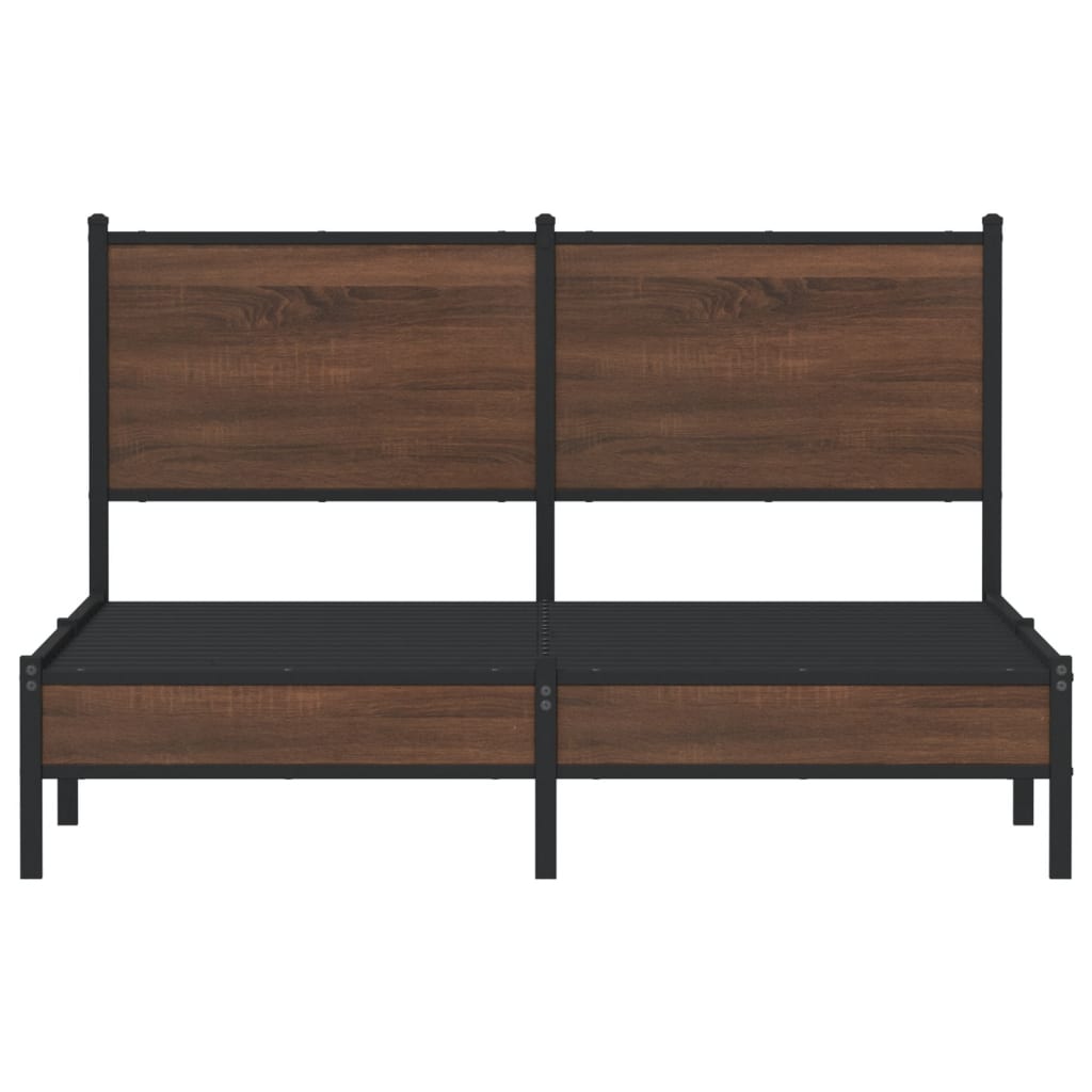 Sengeramme i metall uten madrass brun eik 137x190 cm