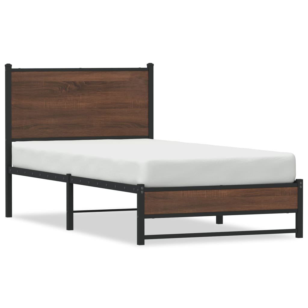 Sengeramme i metall uten madrass brun eik 75x190 cm