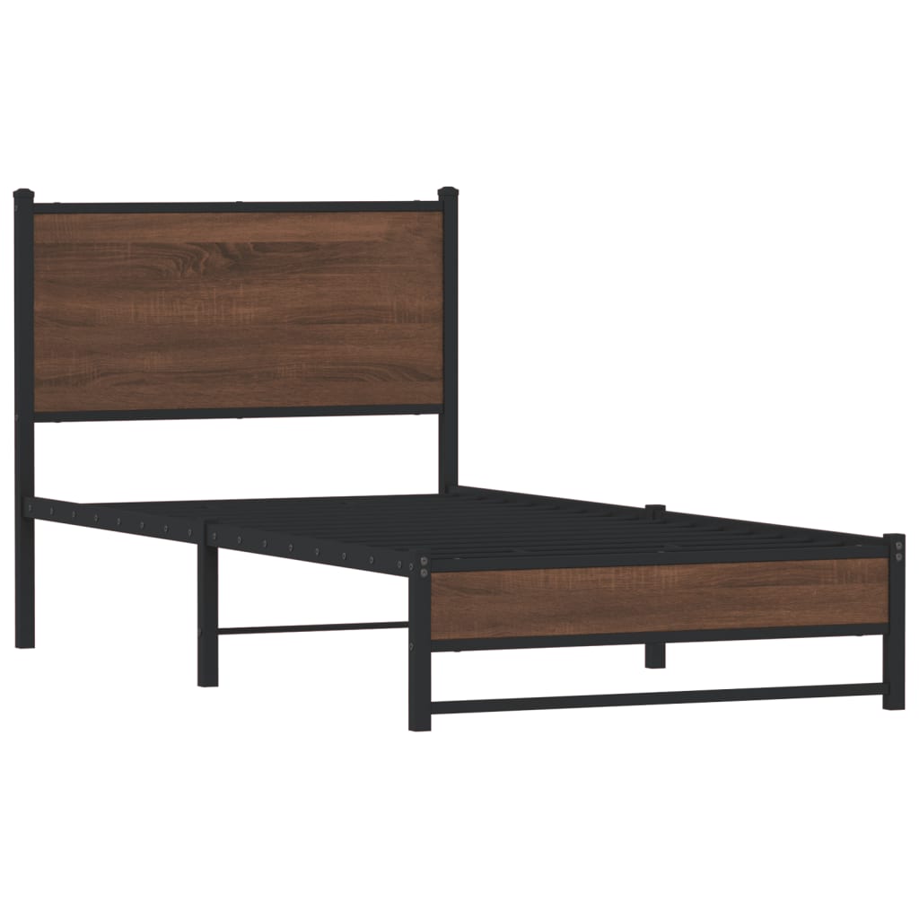 Sengeramme i metall uten madrass brun eik 75x190 cm
