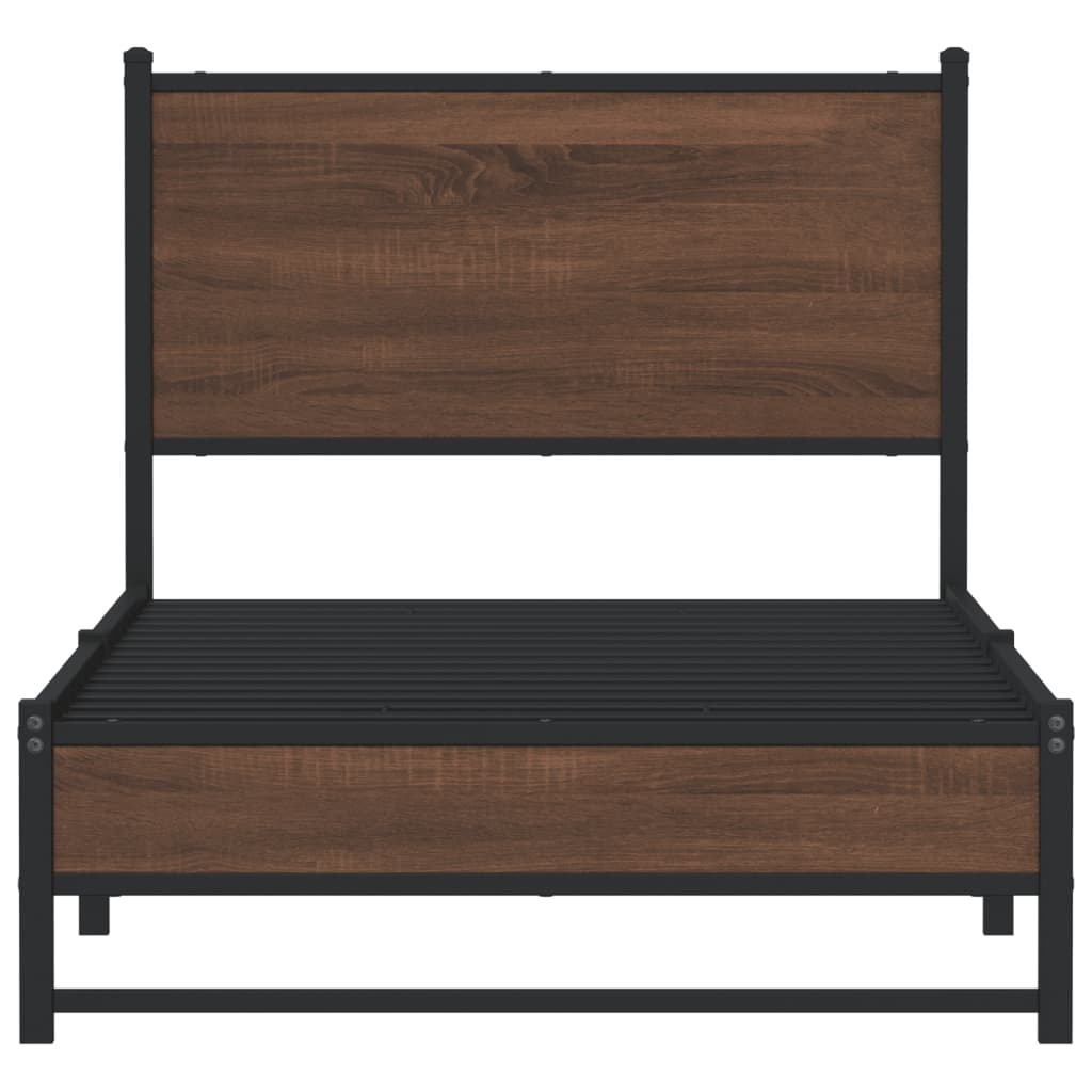 Sengeramme i metall uten madrass brun eik 90x190 cm
