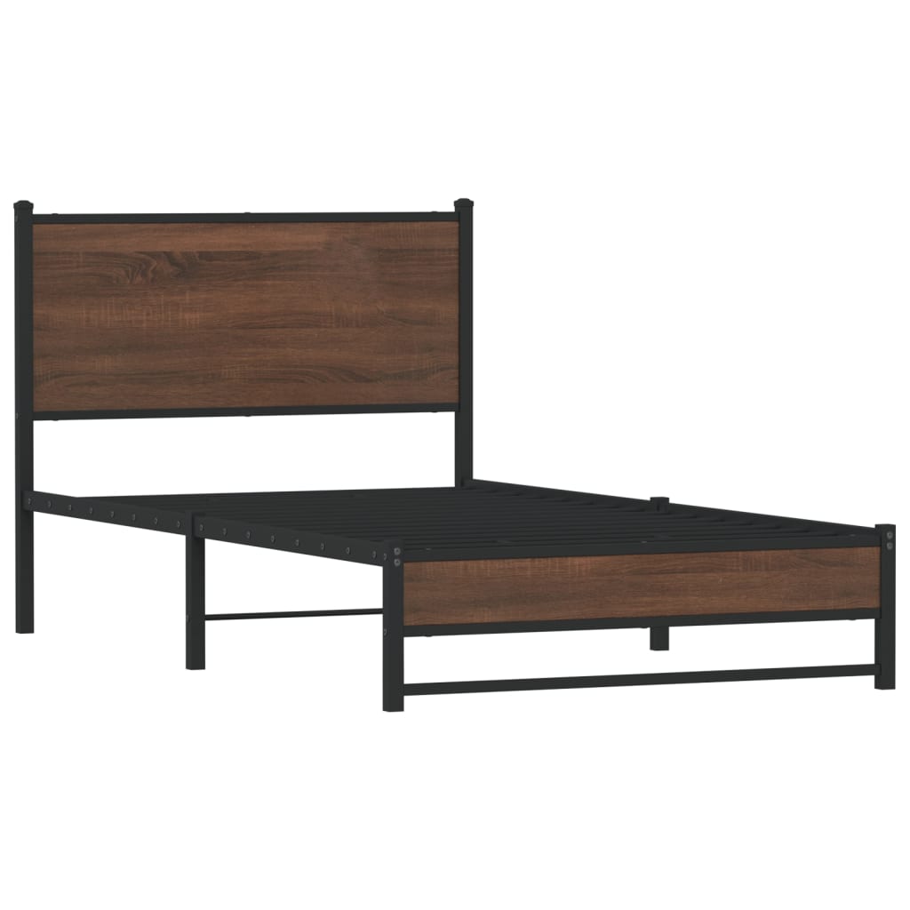 Sengeramme i metall uten madrass brun eik 100x190 cm