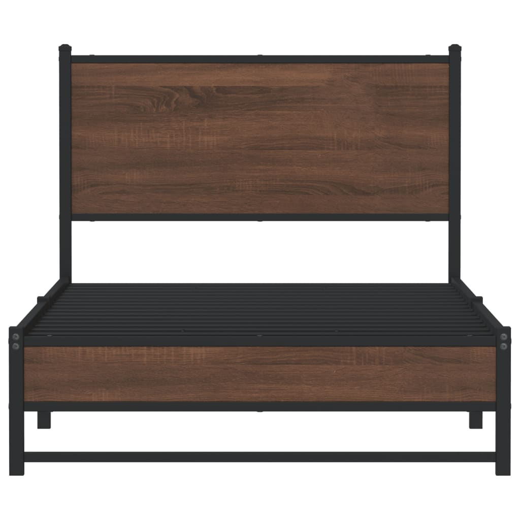 Sengeramme i metall uten madrass brun eik 107x203 cm