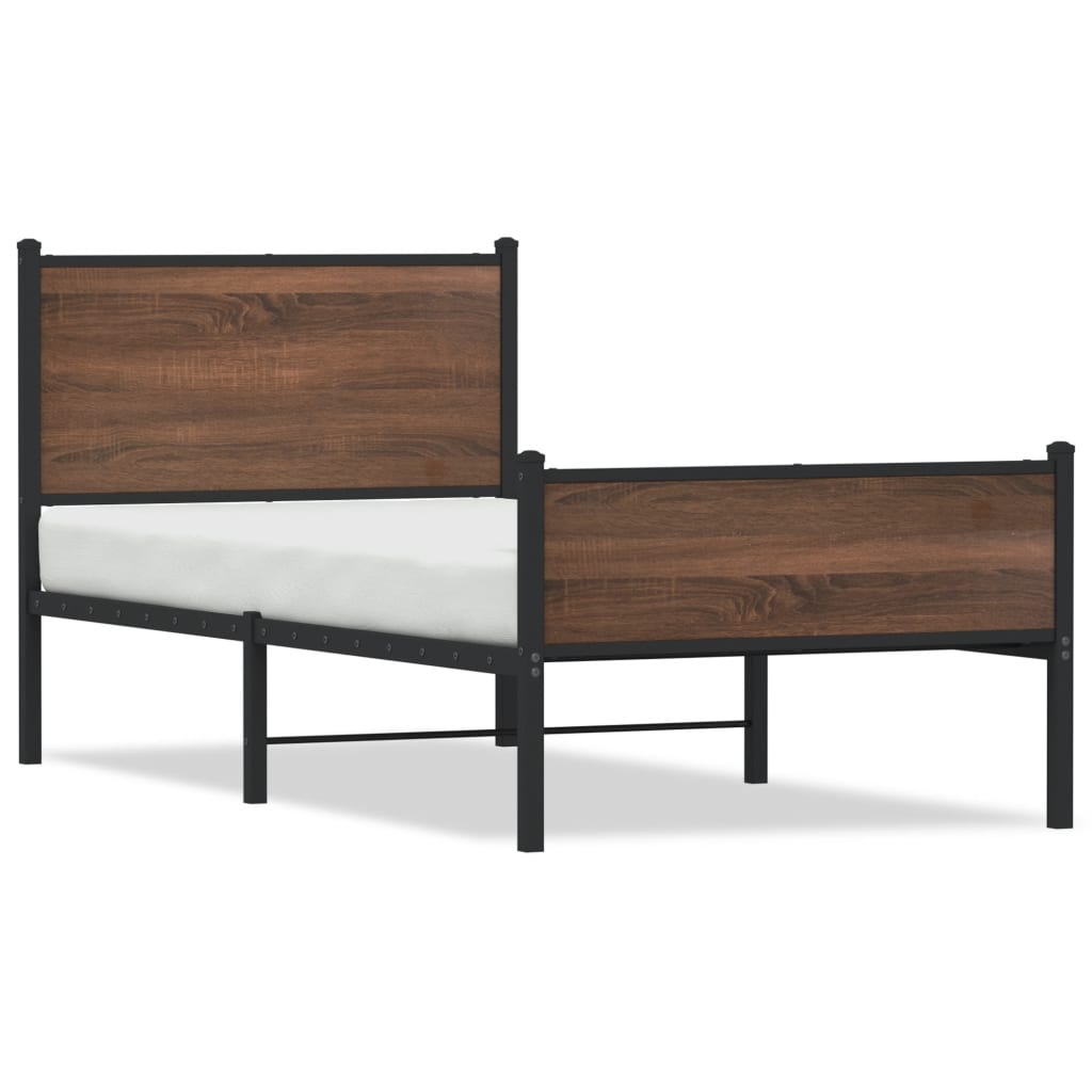 Sengeramme i metall uten madrass brun eik 90x190 cm