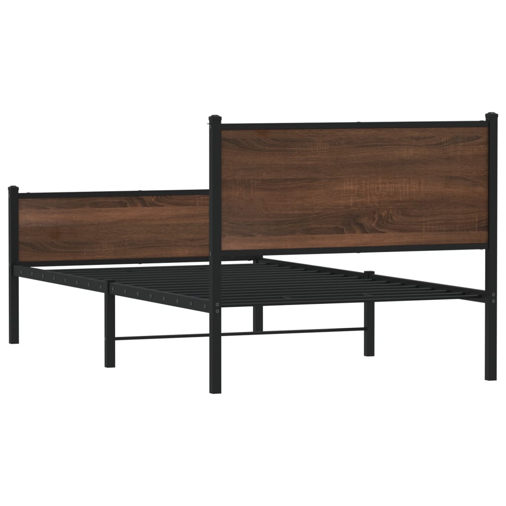 Sengeramme i metall uten madrass brun eik 107x203 cm