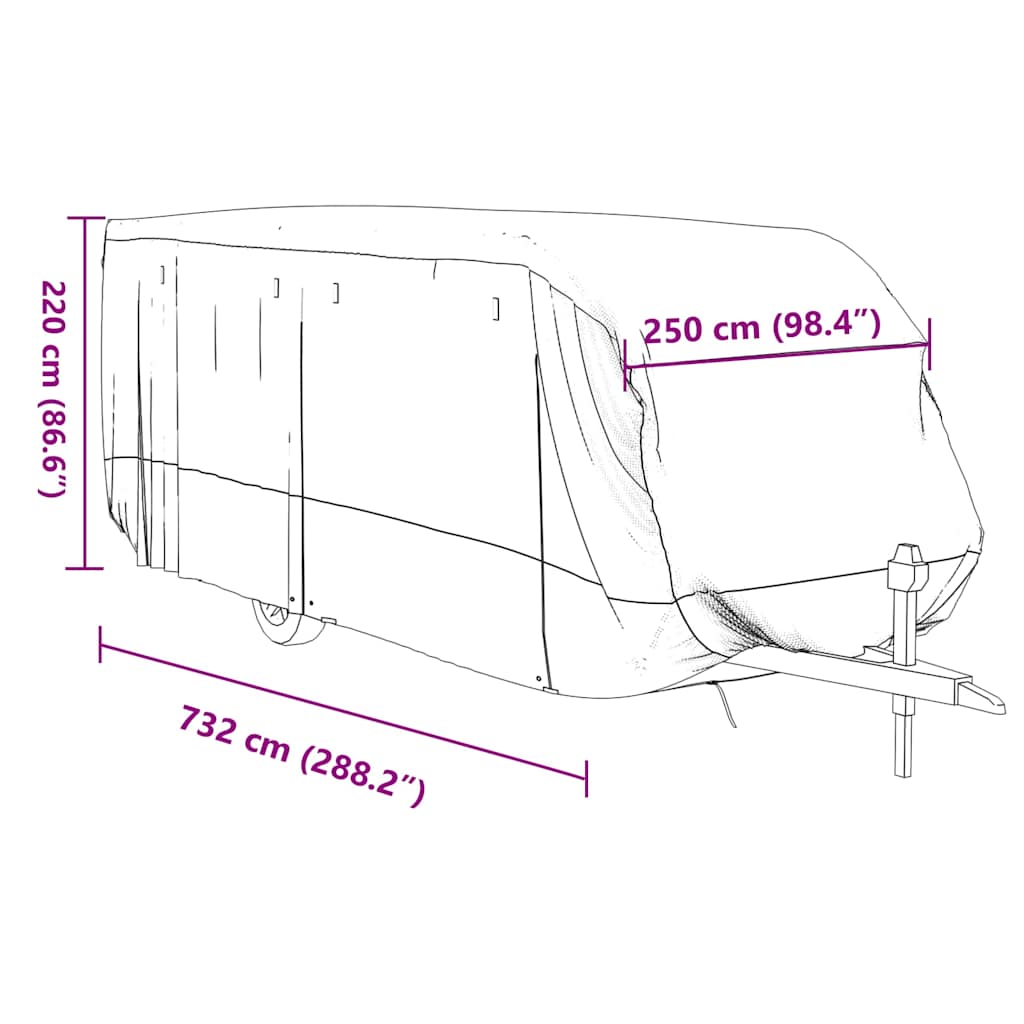Campingvogntrekk grå 732x250x220 cm ikke-vevet stoff vidaXL